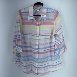 Christopher Banks Womens XL Tunic Top Button Up Pastel Gauzy Beach Coastal